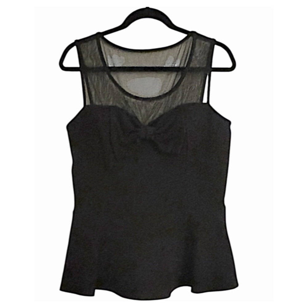 Fashion to Figure Black Peplum Blouse Neck Mesh Design Size 1X